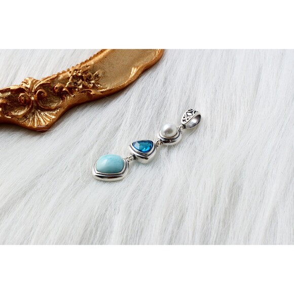 Larimar Gemstone Necklace, Sterling Silver Gemstone Necklace, Pearl Necklace - Picture 2 of 4